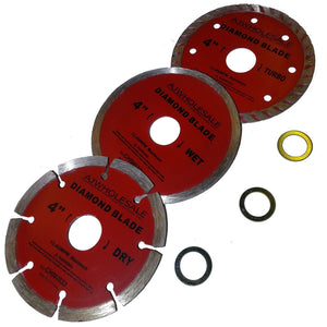 3 PCS 4 inch Diamond Saw Blade dry Wet 5/8 or 7/8 inch arbor. Free Shipping